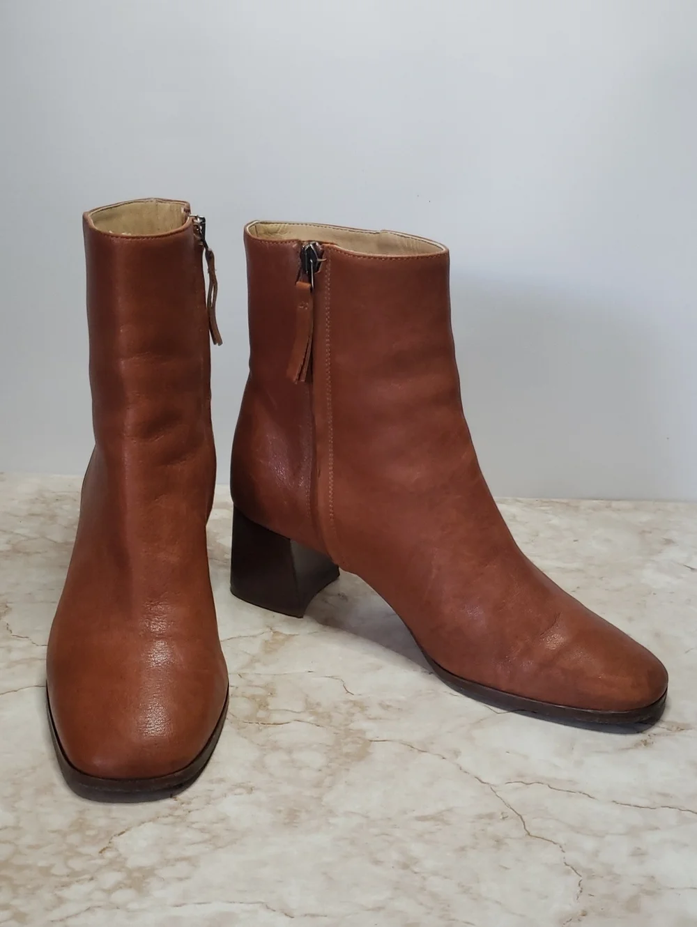 M. GEMI The Corsa  Brown Cognac Leather Side-Zip Ankle Boots - Women Size 38